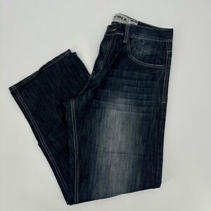 AVIREX Mens Jeans 34x33 Dark Wash Embroidered Pocket Denim Pants